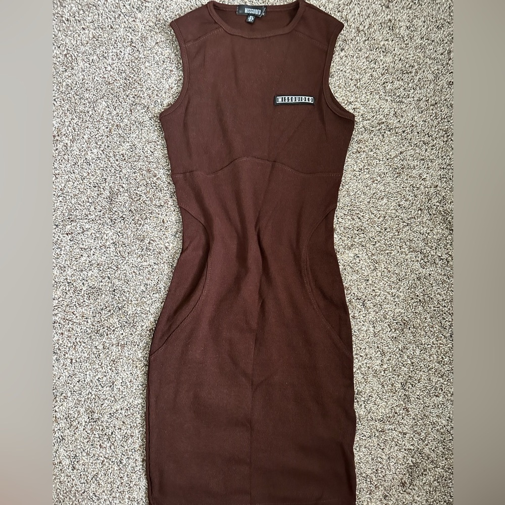 Chocolate Rib Missguided Sleeveless Racer Mini Dress